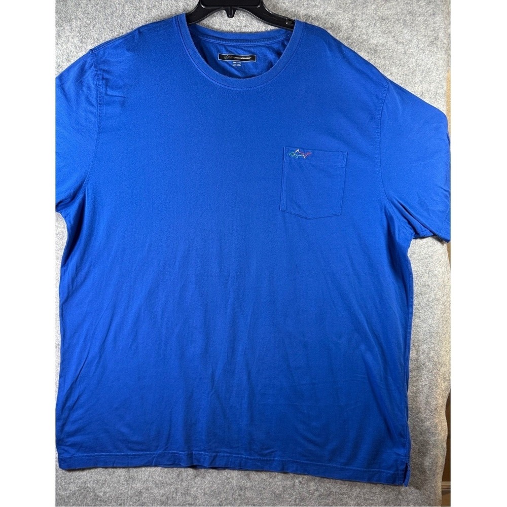 Greg Norman Mens XXXL Blue‎ Short Sleeve Pocket T-Shirt Shark Logo Cotton Tee